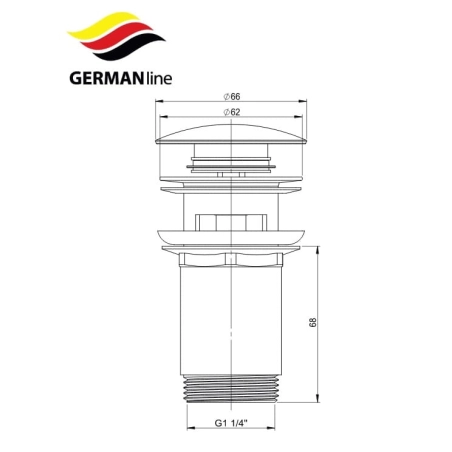 Korek klik klak do umywalki bez przelewu GERMAN LINE złoty z dużym grzybkiem