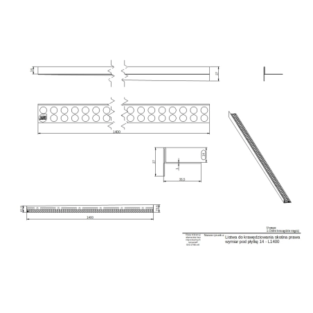 Listwa prysznicowa spadkowa przyszybowa JANO 140 cm prawa czarna