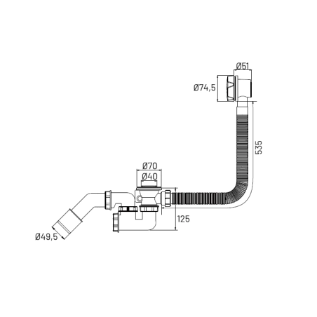 Syfon do wanny GERMAN LINE + korek automatyczny srebrny