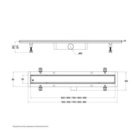 Odpływ liniowy JANO srebrny Monolith Duo 700 mm metalowy