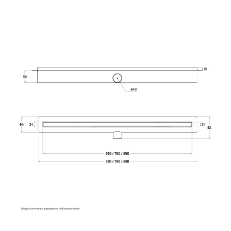 Odpływ liniowy JANO czarny Real Slim 650 mm