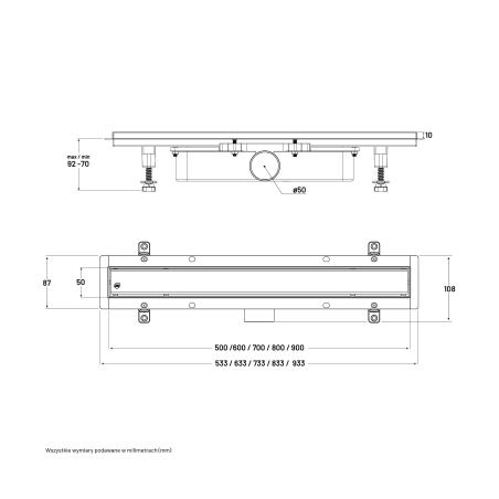 Odpływ liniowy JANO srebrny Real Plus Duo 700 mm