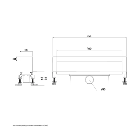 Odpływ liniowy w ścianę pod płytkę JANO srebrny 400 mm metalowy