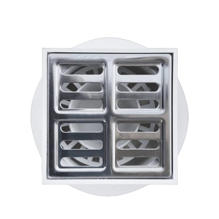 Kratka kanalizacyjna regulowana JANO 100 x 100 srebrna odpływ ø50 pionowy ruszt metalowy