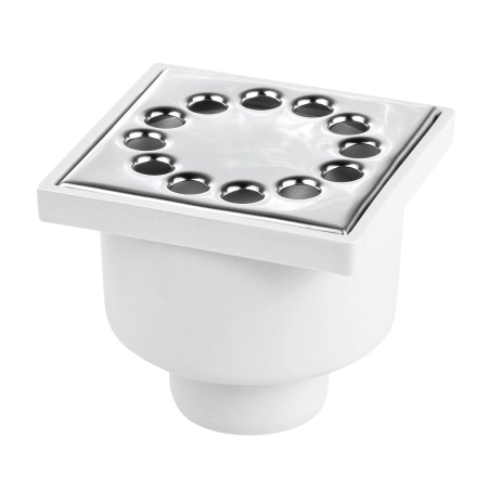Kratka kanalizacyjna JANO 100 x 100 srebrna odpływ ø50 pionowy ruszt metalowy