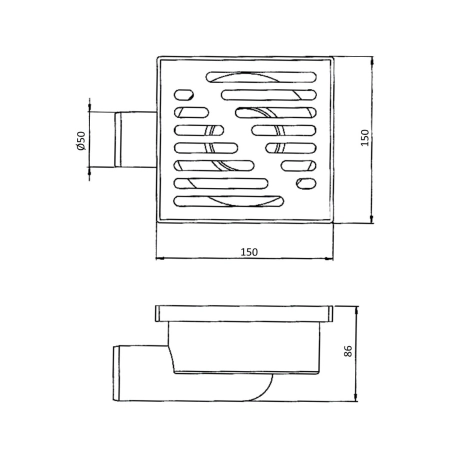 Kratka kanalizacyjna JANO 140 x 140 biała odpływ obrotowy ø50 poziomy