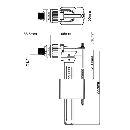 Zestaw zaworów do WC JANO zawór spustowy zbiornika WC przycisk start/stop + zawór napełniający boczny 3/8" 1/2" gwint tworzywo