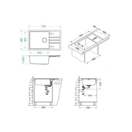 Zlewozmywak granital 1 komorowy z ociekaczem ALVEUS steel 04 z syfonem manualnym Intermezzo 130