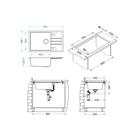 Zlewozmywak granital 1 komorowy z ociekaczem ALVEUS steel 04 z syfonem manualnym Intermezzo 130
