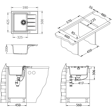 Zlewozmywak granital 1 komorowy ALVEUS biały kol.11 CADIT 10 z syfonem POP-UP 3 1/2"