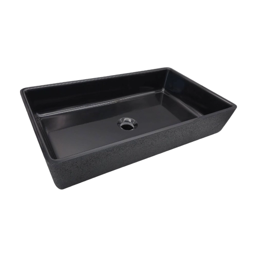 Umywalka konglomeratowa nablatowa AQUILA prostokątna czarna 60 cm x 35 cm Rettangolo
